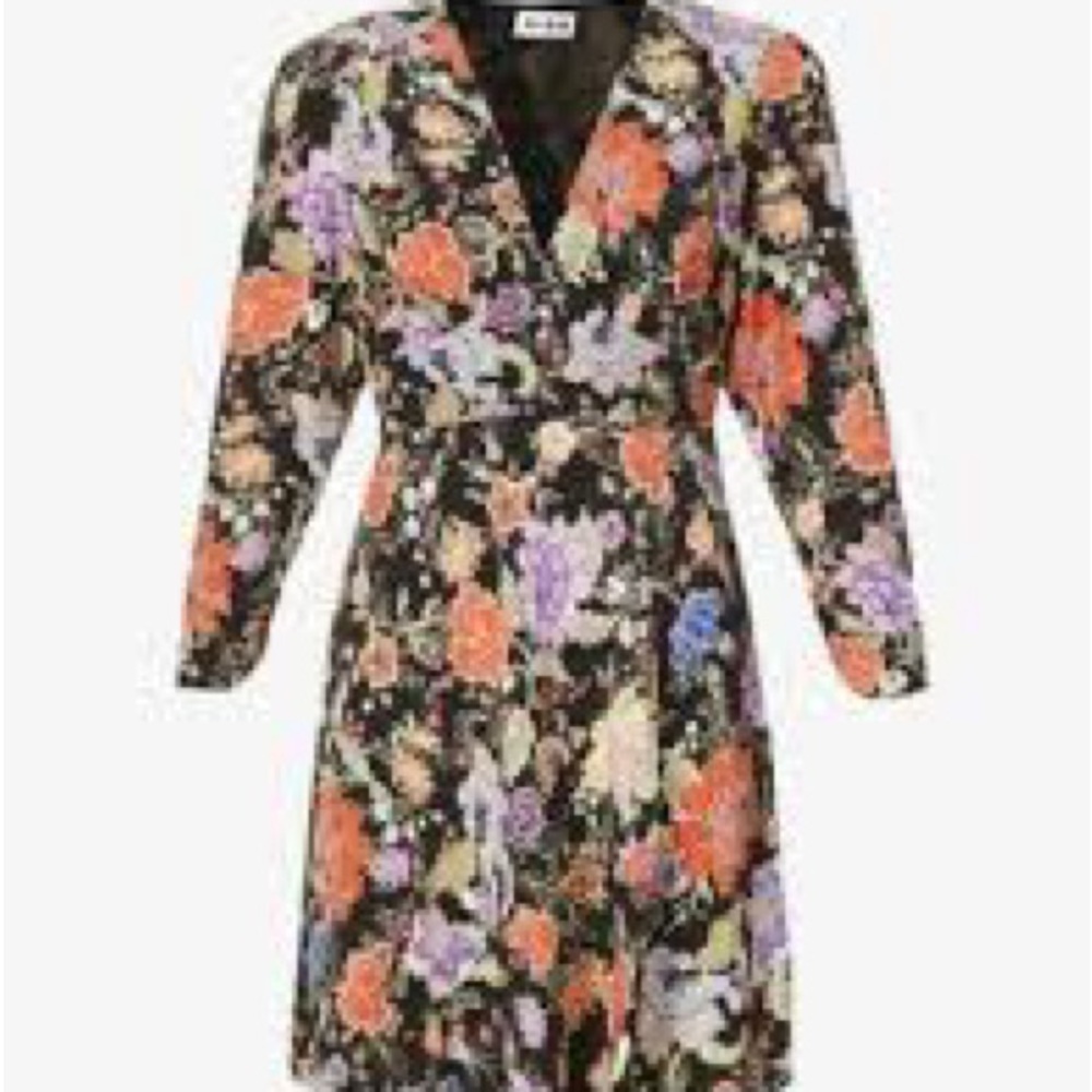 Rixo Joules Peony Dress in Black with Orange & Lavender Blooms size US 10